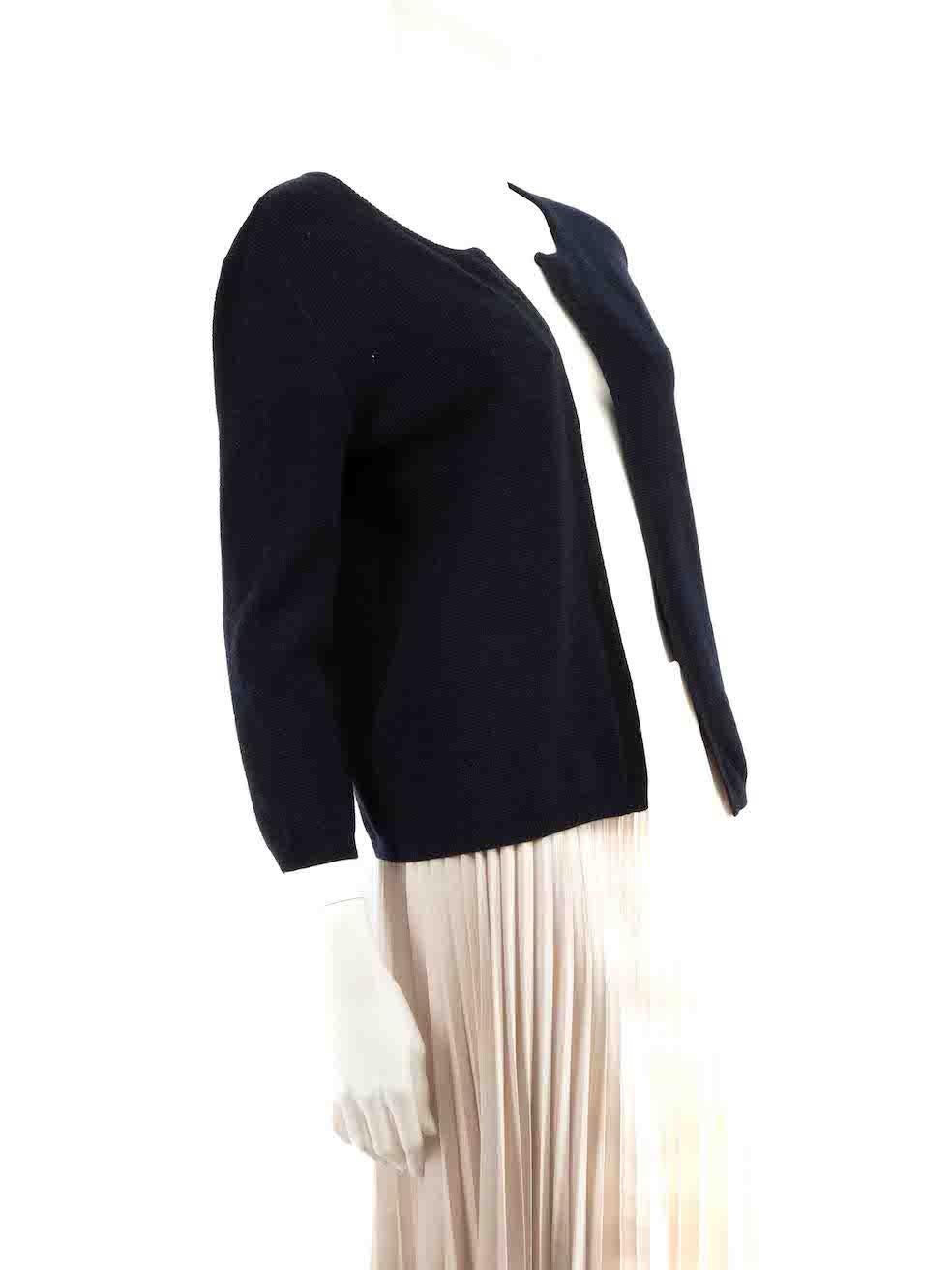 CONDITION is Very good. Hardly any visible wear to cardigan is evident on this used Agnona designer resale item.
 
 
 
 Details
 
 
 Navy
 
 Cashmere
 
 Cardigan
 
 Mid sleeves
 
 Knitted and stretchy
 
 Open front
 
 
 
 
 
 Made in Italy
 
 
 

