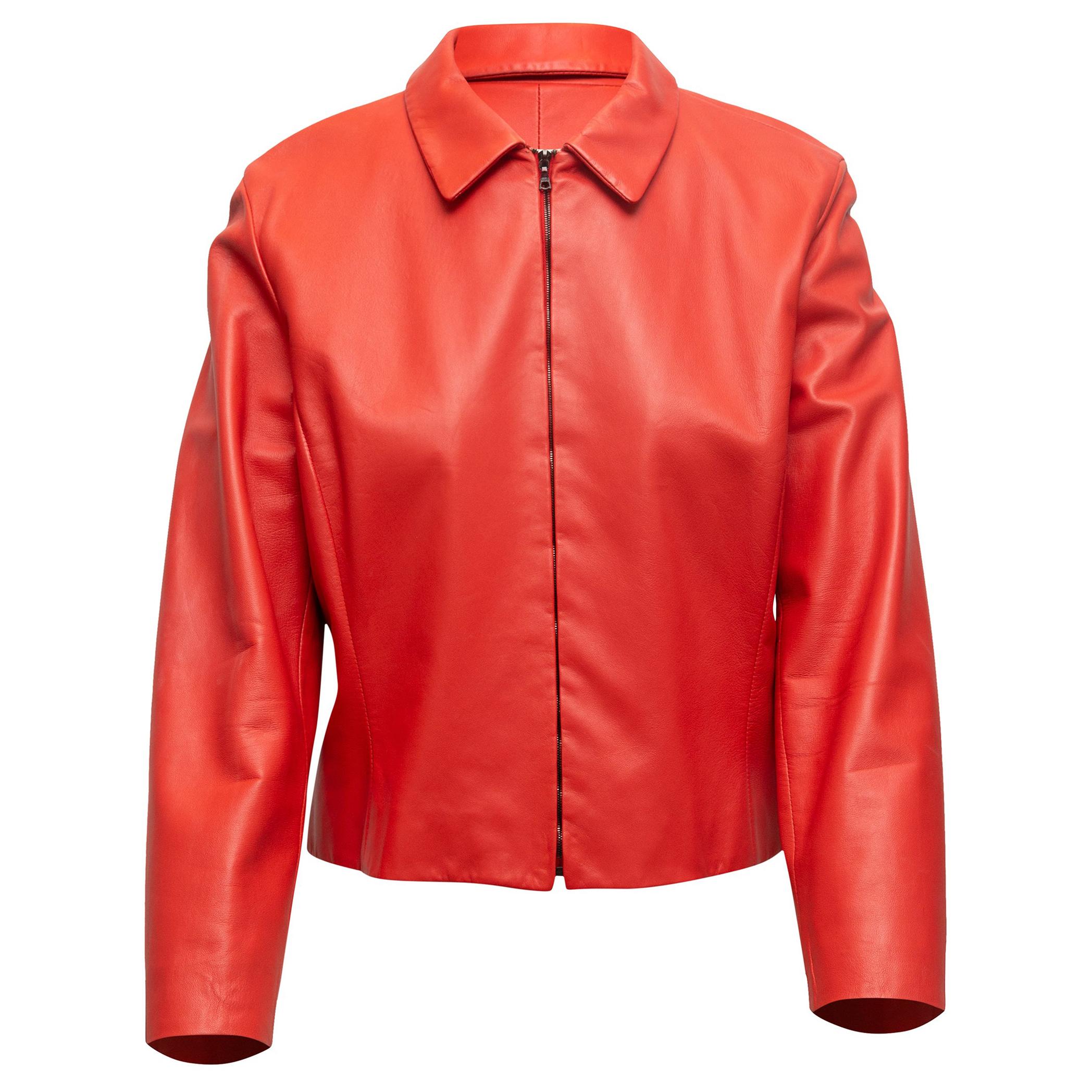 Agnona Red Leather Zip-Up Jacket