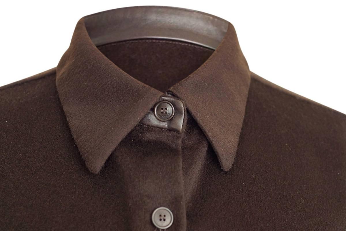 Women's Agnona Shirt Cashmere and Leather Details Rich Chocolate Brown 46