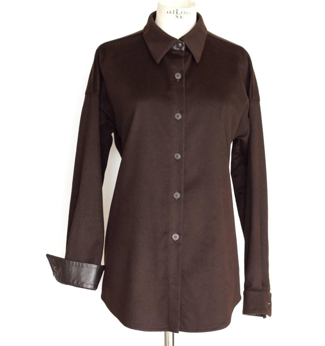 Agnona Shirt Cashmere and Leather Details Rich Chocolate Brown 46 2