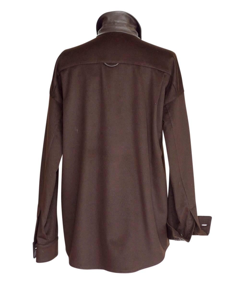 Agnona Shirt Cashmere and Leather Details Rich Chocolate Brown 46 4