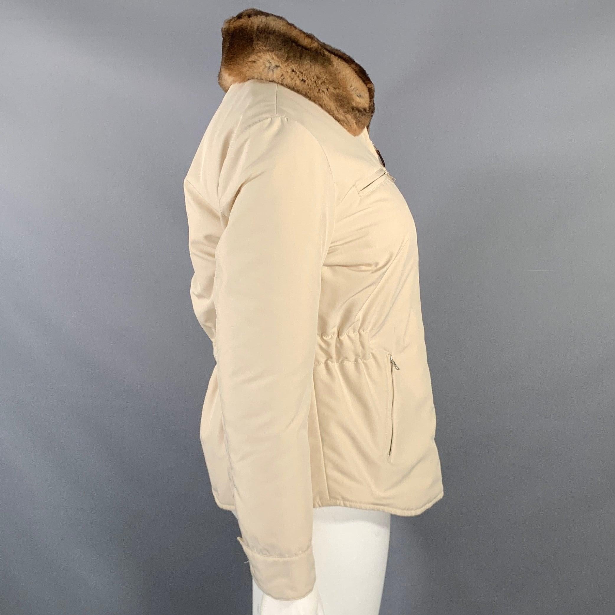 AGNONA Taille 10, polyester, col en fourrure amovible et fermeture éclair Bon état - En vente à San Francisco, CA