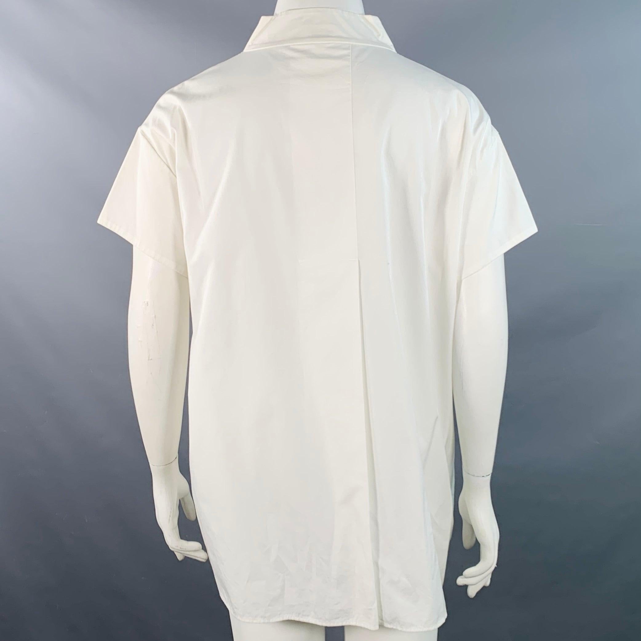 AGNONA Talla 14 Blanco Algodón Manga Corta Top Casual Gris en venta