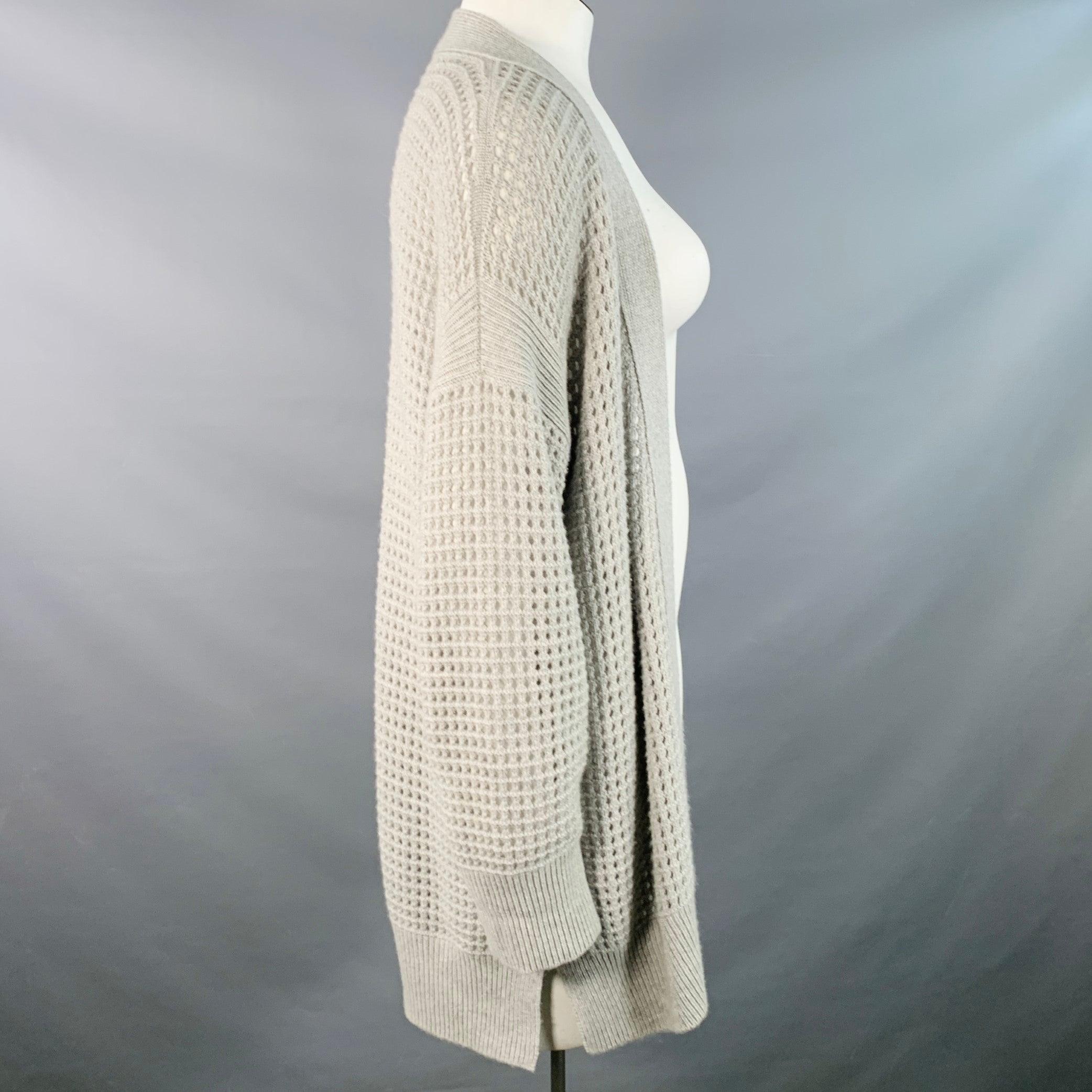 Gray AGNONA Size L Grey Heather Cashmere Knit Mesh Open Front Cardigan For Sale