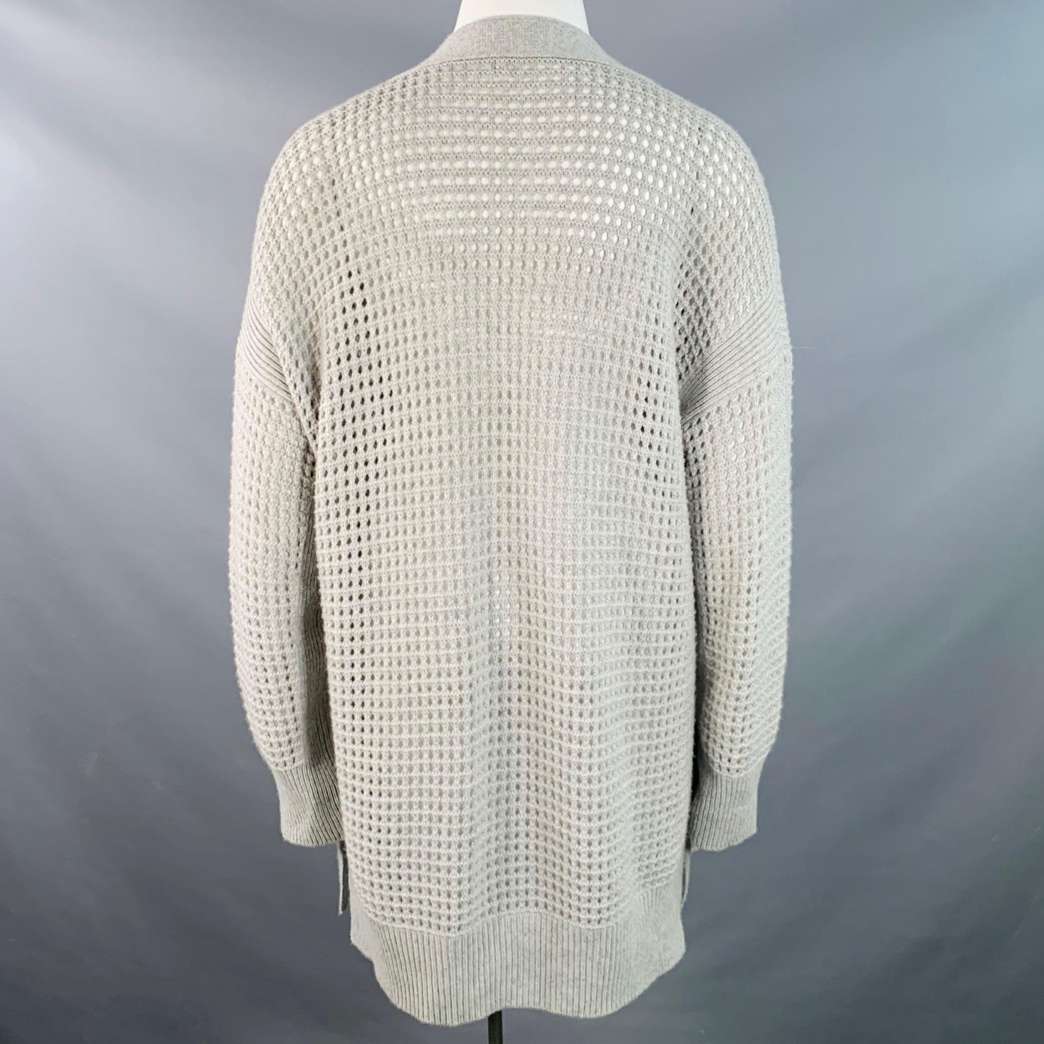 AGNONA Size L Grey Heather Cashmere Knit Mesh Open Front Cardigan In Excellent Condition For Sale In San Francisco, CA