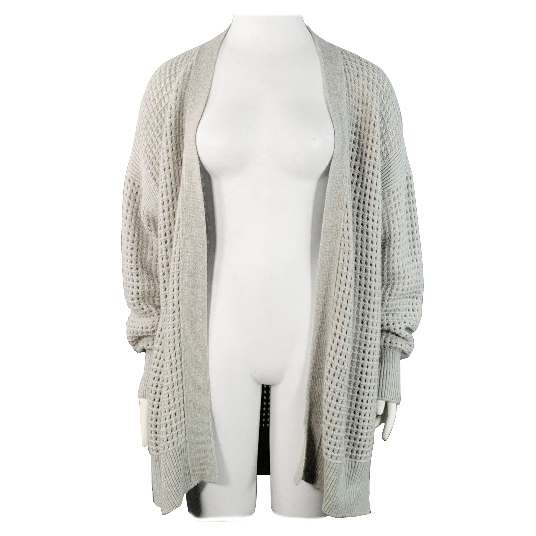 AGNONA Size L Grey Heather Cashmere Knit Mesh Open Front Cardigan For Sale