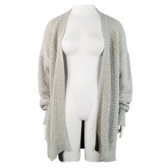 AGNONA Size L Grey Heather Cashmere Knit Mesh Open Front Cardigan