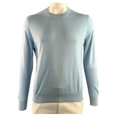 AGNONA Size XL Blue Light Blue Knitted Cashmere Silk Crew Neck Pullover