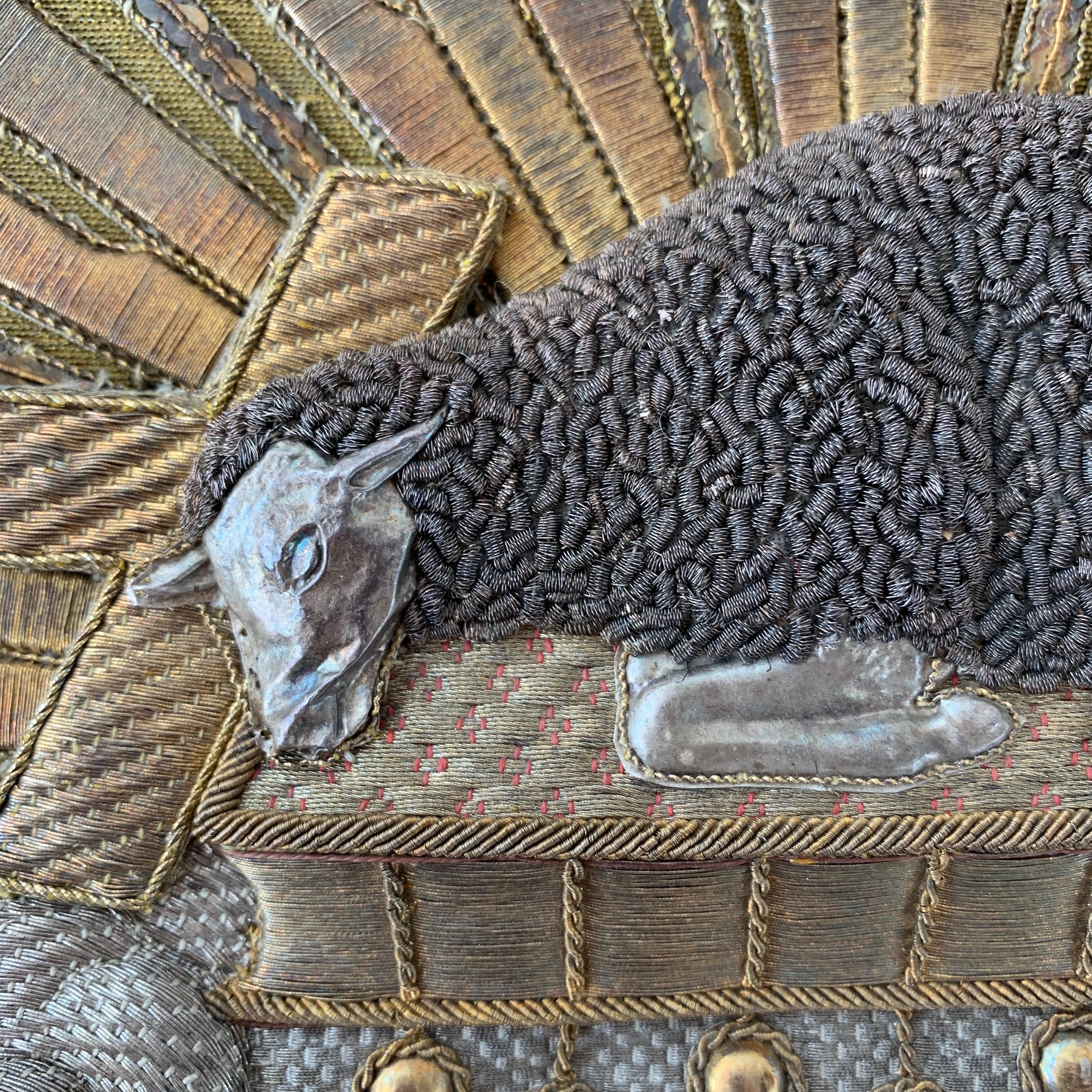 Hand-Crafted Agnus Dei, Antique French Religious Banner, 1800s