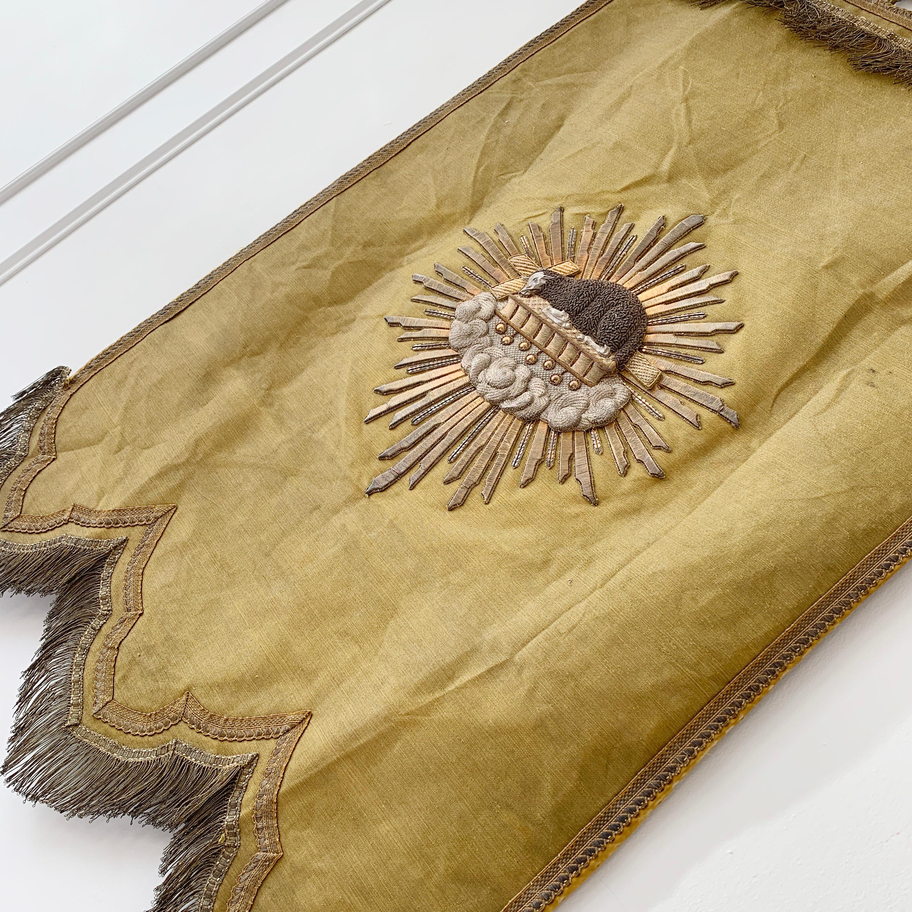 Fabric Agnus Dei, Antique French Religious Banner, 1800s