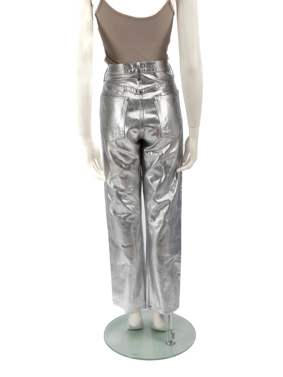 Agolde Silver Metallic Straight Leg Jeans Size M In Good Condition In London, GB
