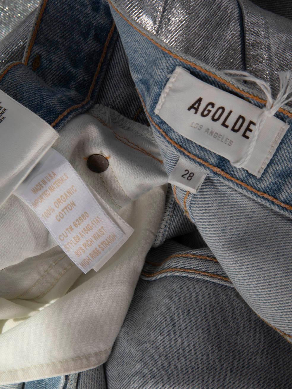 Agolde Silver Metallic Straight Leg Jeans Size M 1