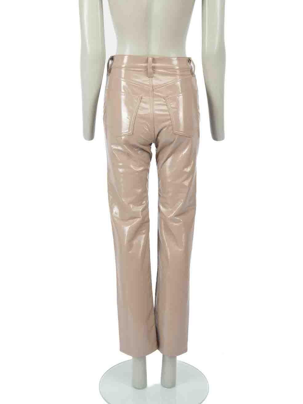 Agolde Taupe Patent Leather Straight Leg Trousers Size XS In Good Condition For Sale In London, GB