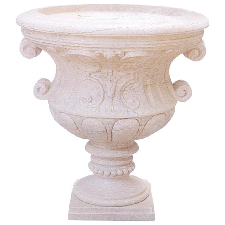 Agora Urn in Crema Marfil Marble by Kreoo For Sale