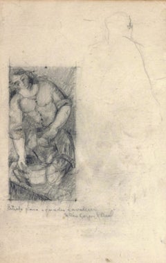 Agostinho Mello Junior Signed Charcoal Study “Lavadeiras do Rio Corgo” Portugal