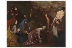 17th Century By Agostino Beltrano The Procession to Calvary Oil on Canvas