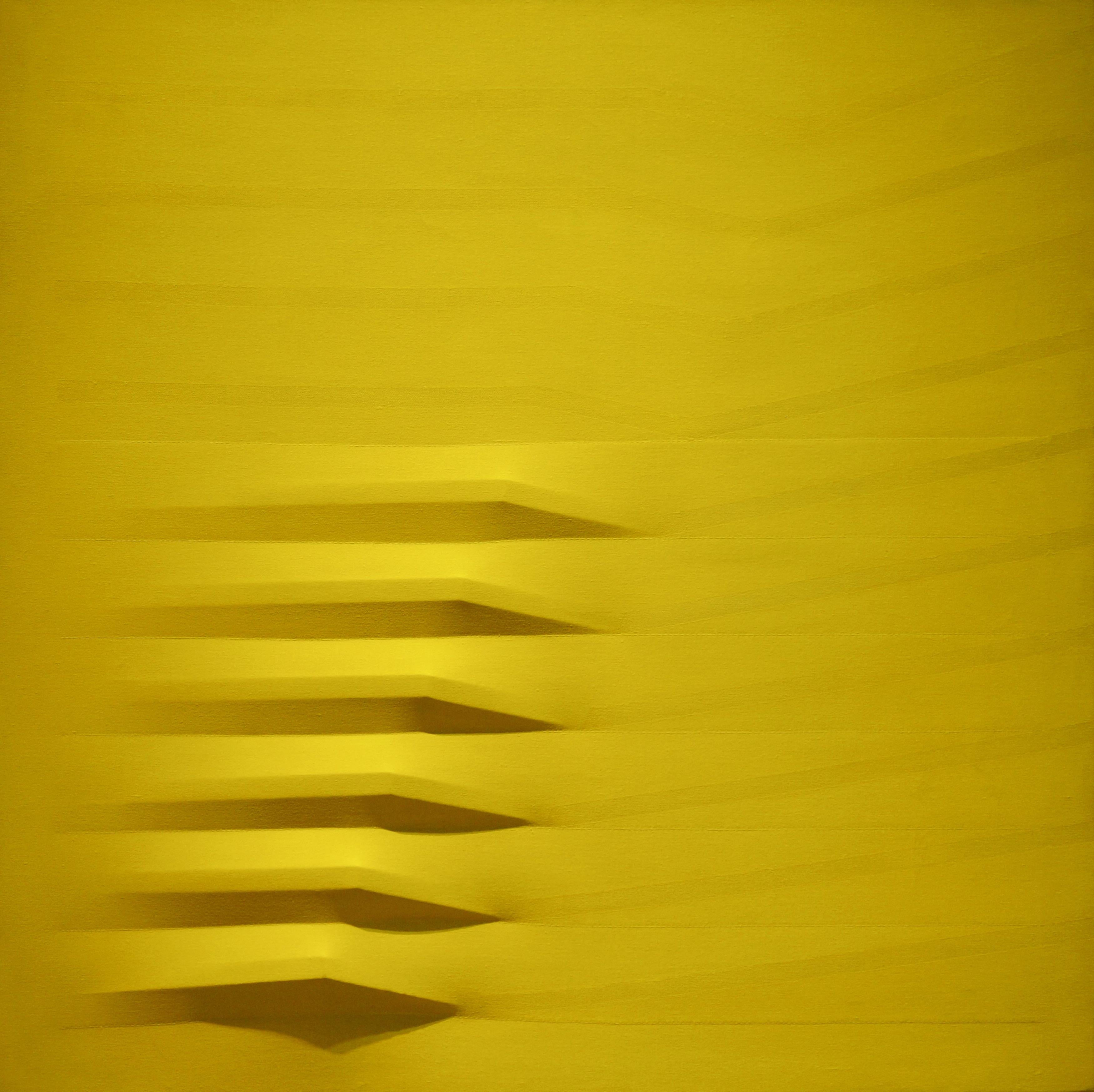 Agostino Bonalumi Abstract Painting - Giallo, 1979, acrylic on shaped canvas