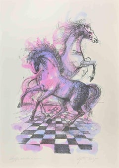 Vintage Free Horses - Lithograph by Agostino Cancogni - 1980s
