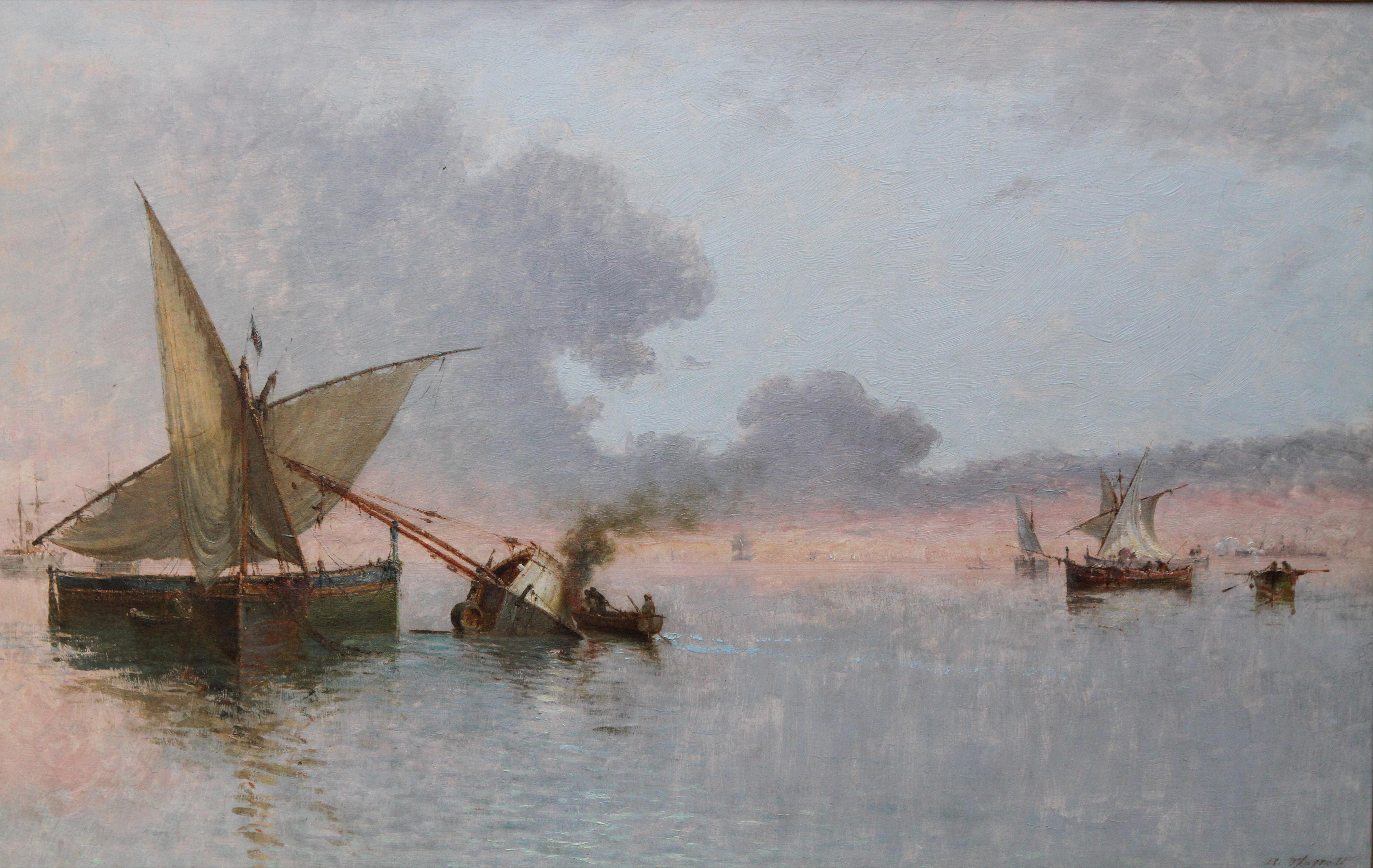 Spezia Marine - Italian 19th century art nautical seascape oil painting Italy - Painting by Agostino Fossati