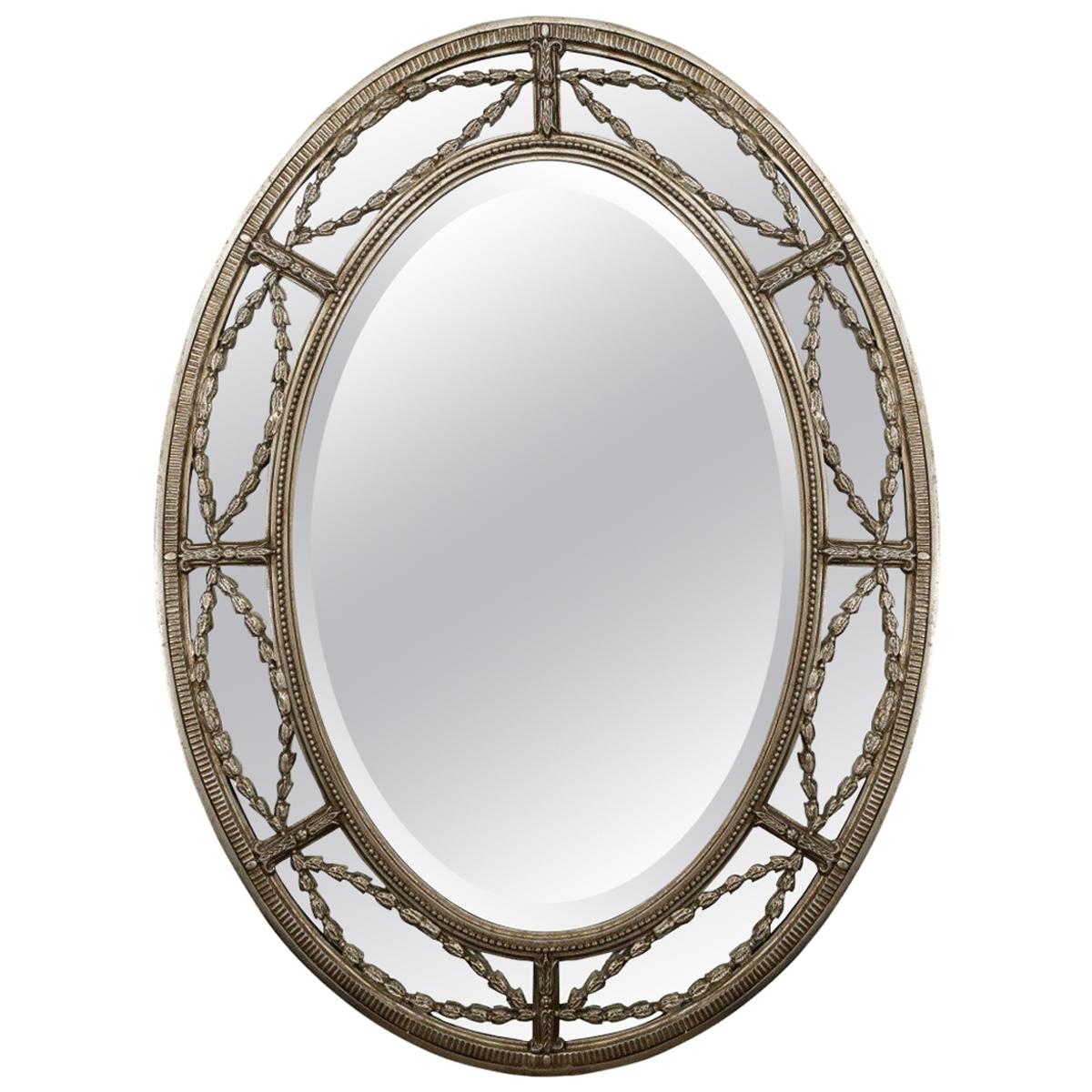 Agostino Silver Gilt Beveled Oval Mirror 'Two Available'