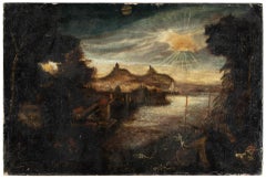17th century Italian landscape painting - Port scene - Oil on canvas Italy