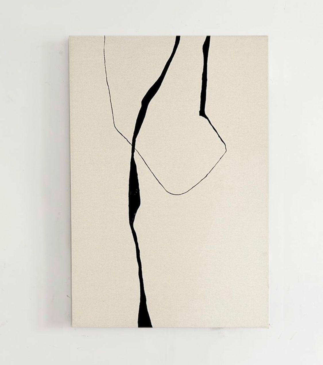ABSTRACT Nuova opera d'arte Black Lines di Alicia Gimeno Artista 2023 - Abstract Painting Beige di AGR