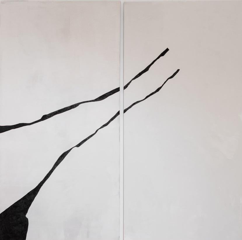 AGR Abstract Painting - ABSTRACT New Artwork Diptych Black Lines by Alicia Gimeno Artist 2023