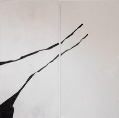 ABSTRACT Neues Kunstwerk Diptychon mit schwarzen Linien der Künstlerin Alicia Gimeno 2023
