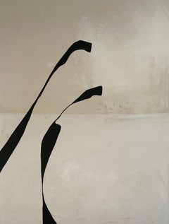 ABSTRACT Gemälde mit schwarzen Linien, minimalistisch, spanische Künstlerin Alicia Gimeno 2023