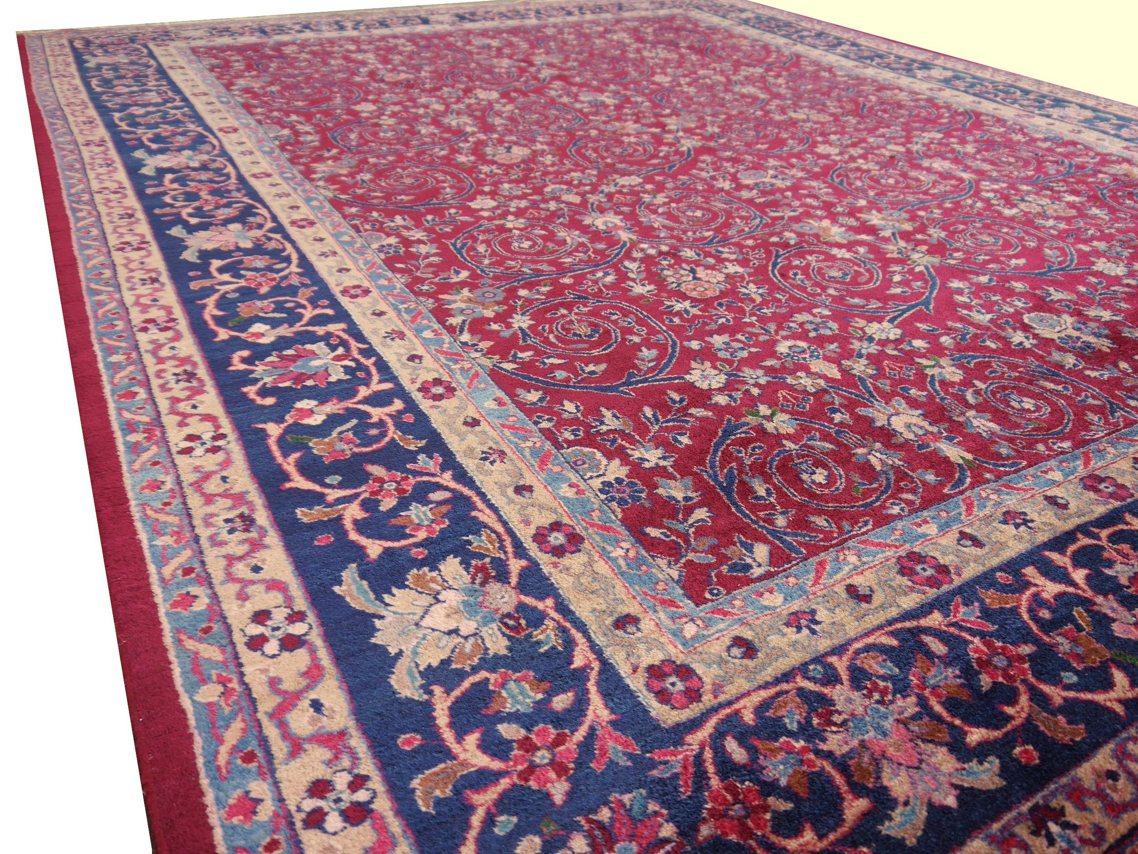 Agra Antique Rug in Purple Berry and Blue, 12 x 9 ft Djoharian Collection 3