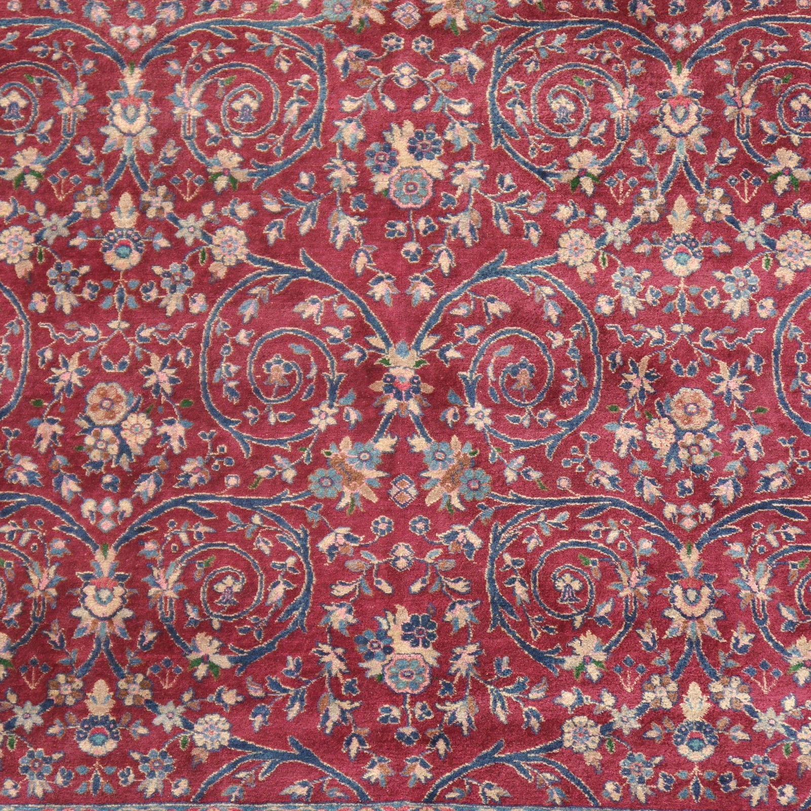Wool Agra Antique Rug in Purple Berry and Blue, 12 x 9 ft Djoharian Collection