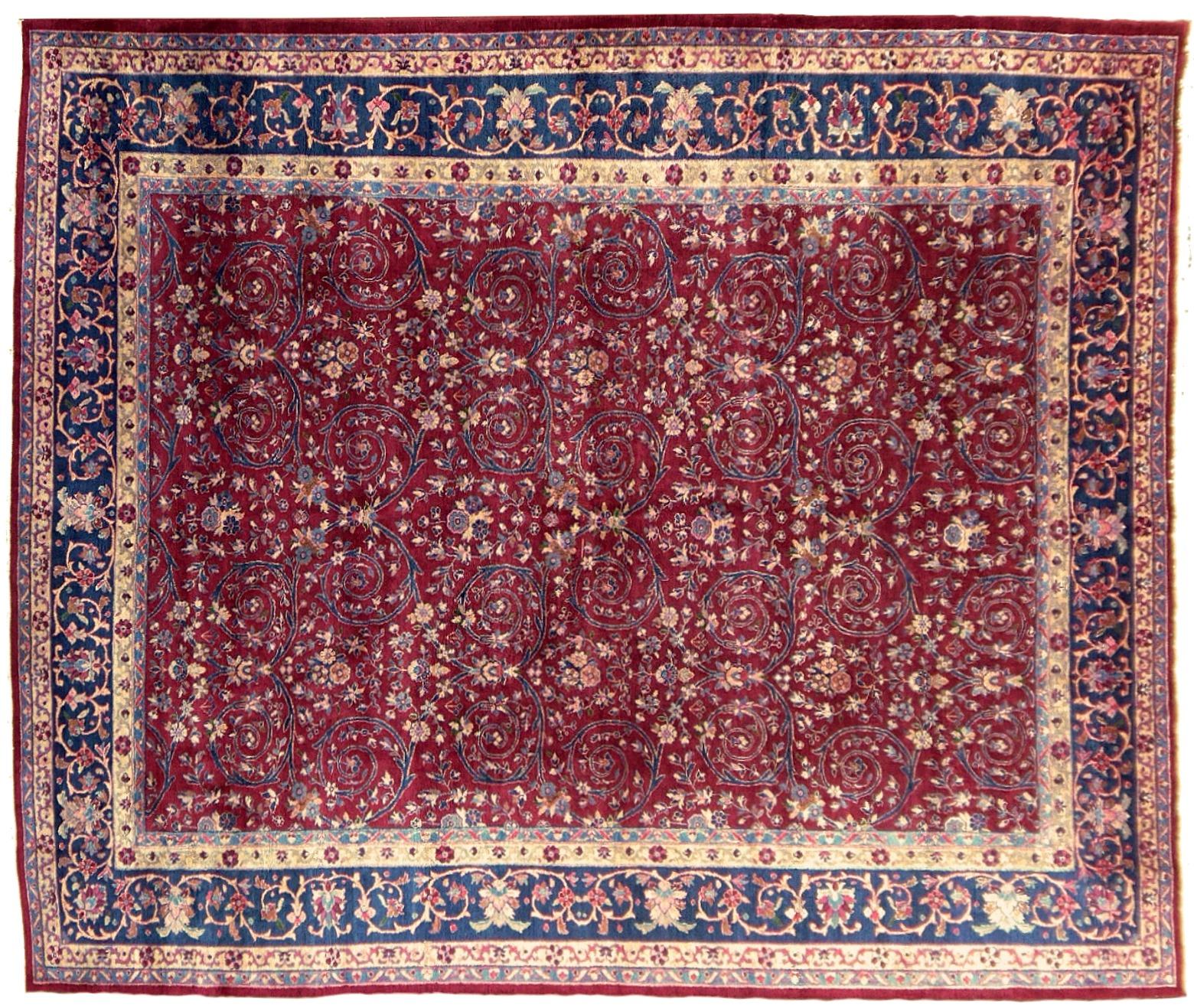 Agra Antique Rug in Purple Berry and Blue, 12 x 9 ft Djoharian Collection 2