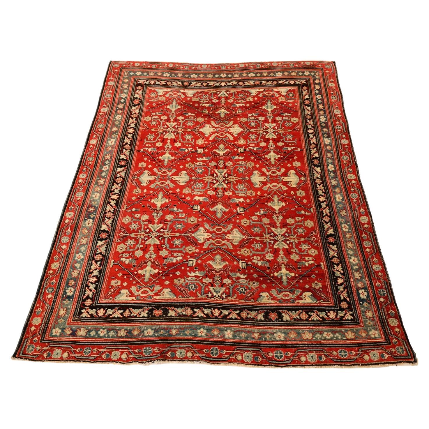 Agra Antique rug, Red Light-Blue - 5'7" x 7'1" For Sale
