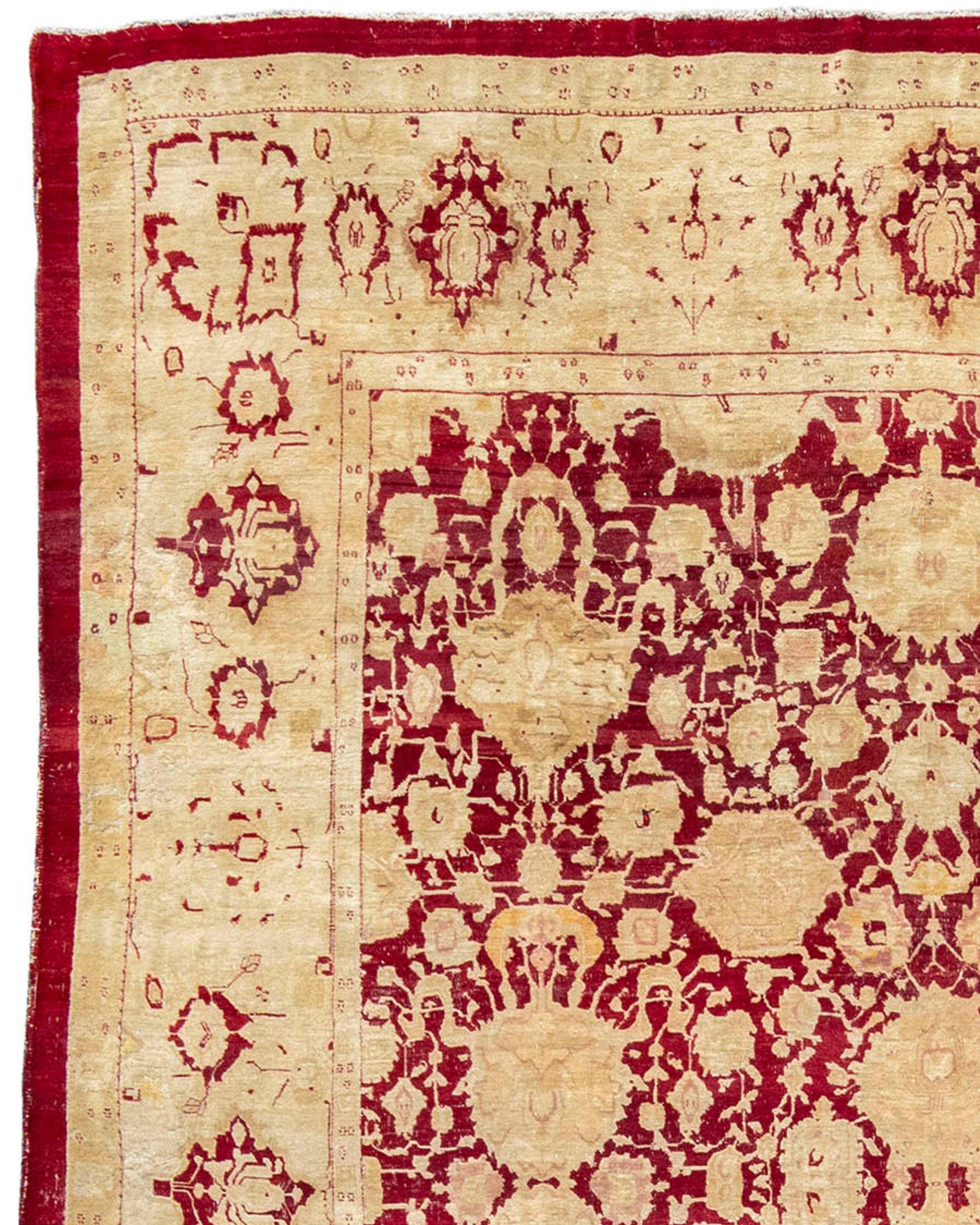 Hand-Woven Antique Large Red and Gold Agra Carpet, Late 19th Century For Sale