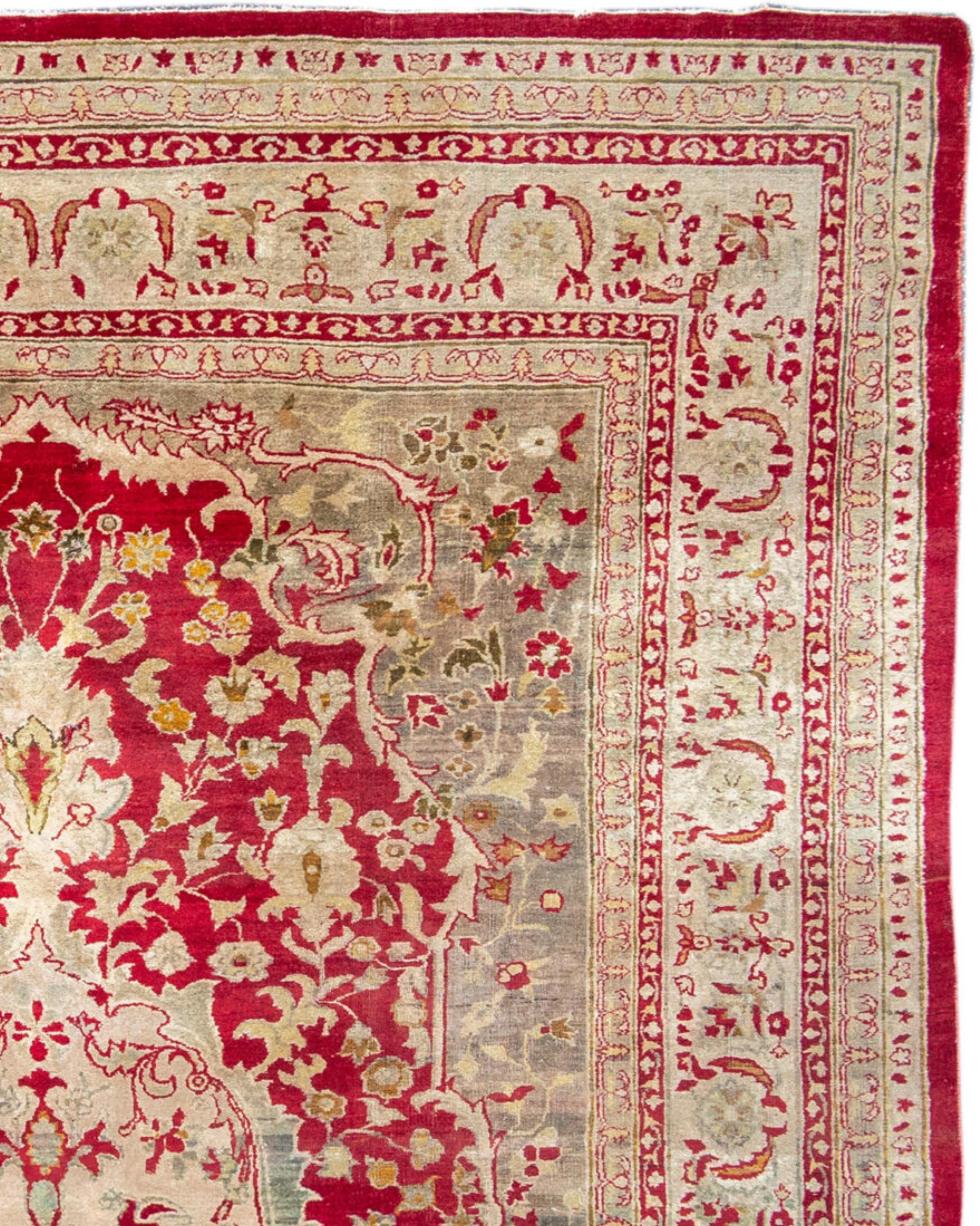 Wool Antique Red and Gold Indian Agra Carpet, Late 19th Century For Sale