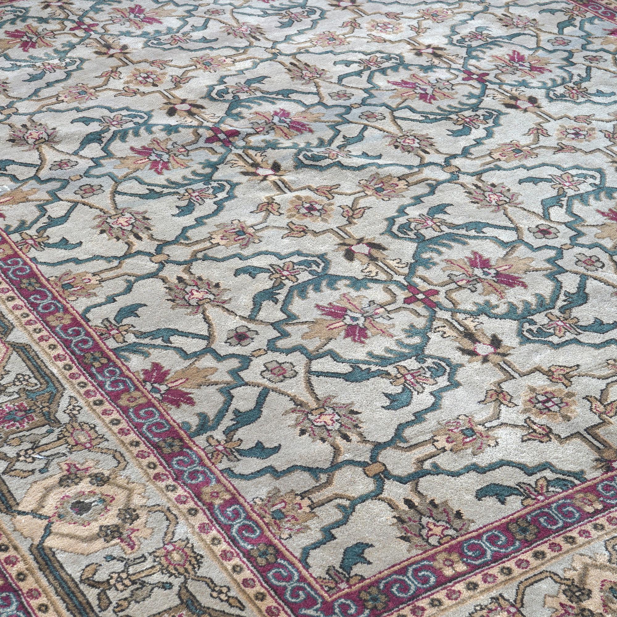 Indian Agra Floral Oriental Wool Carpet 20th C