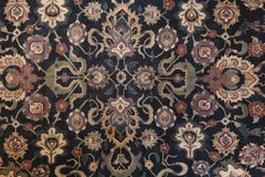 Agra Hand-Knotted New Zealand Wool Black Vintage Ivory Finely Woven Oversize Rug