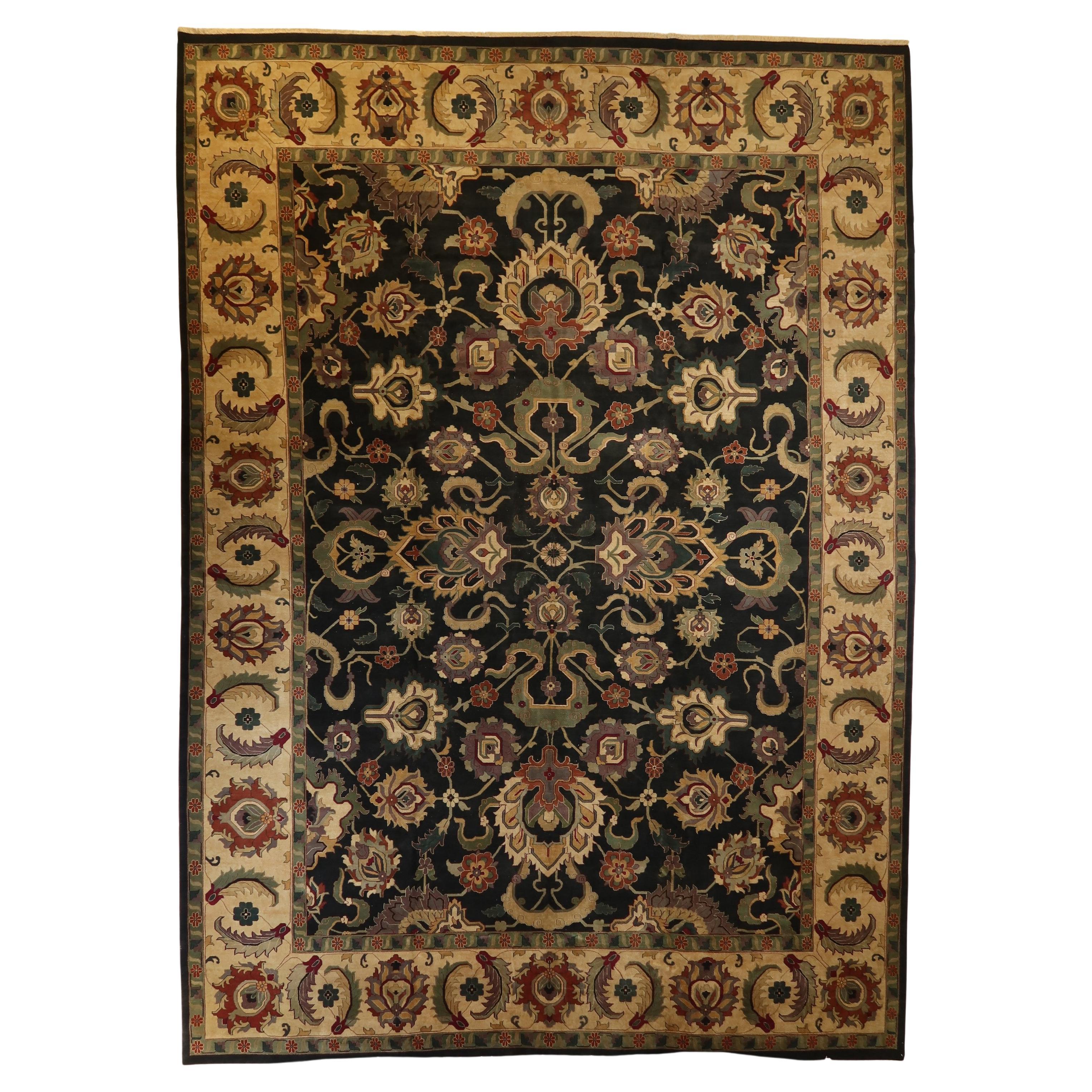 Agra HandKnotted NZ Wool Black Burgundy Finely Woven Oversize Fine