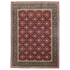 Tappeto Agra annodato a mano in lana neozelandese di colore verde borgogna di alta qualità in stock