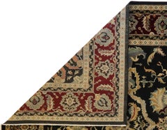 Agra Hand-Knotted NZ Wool Black Burgundy Finely Woven Oversize Fine Quality Rug