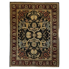 Agra Hand-Knotted NZ Wool Black Burgundy Finely Woven Oversize Fine Quality Rug
