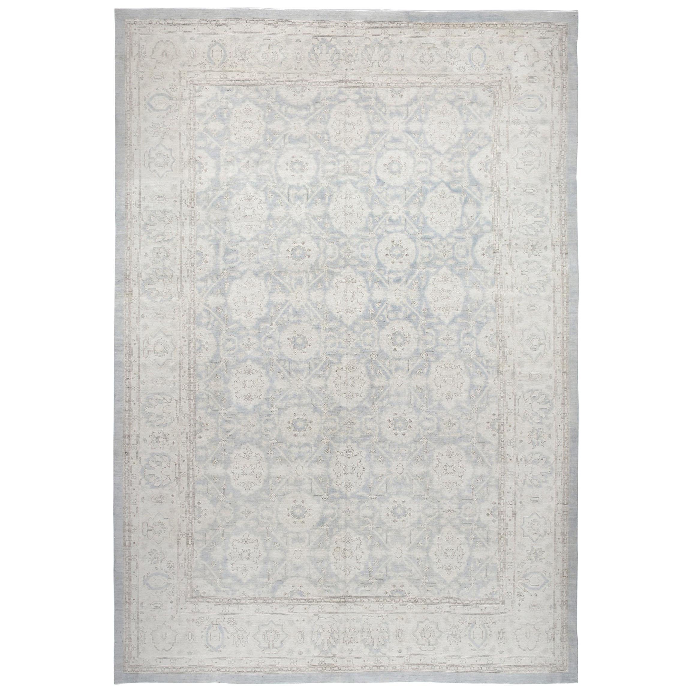 Agra Hand-Knotted Patina Rug in Light Greyish Blue Colors For Sale