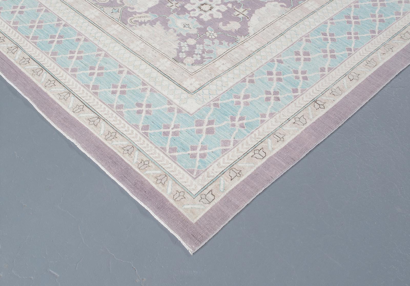 Agra Hand-Knotted Patina Rug in Soft Purple and Blue Colors In New Condition For Sale In New York, NY