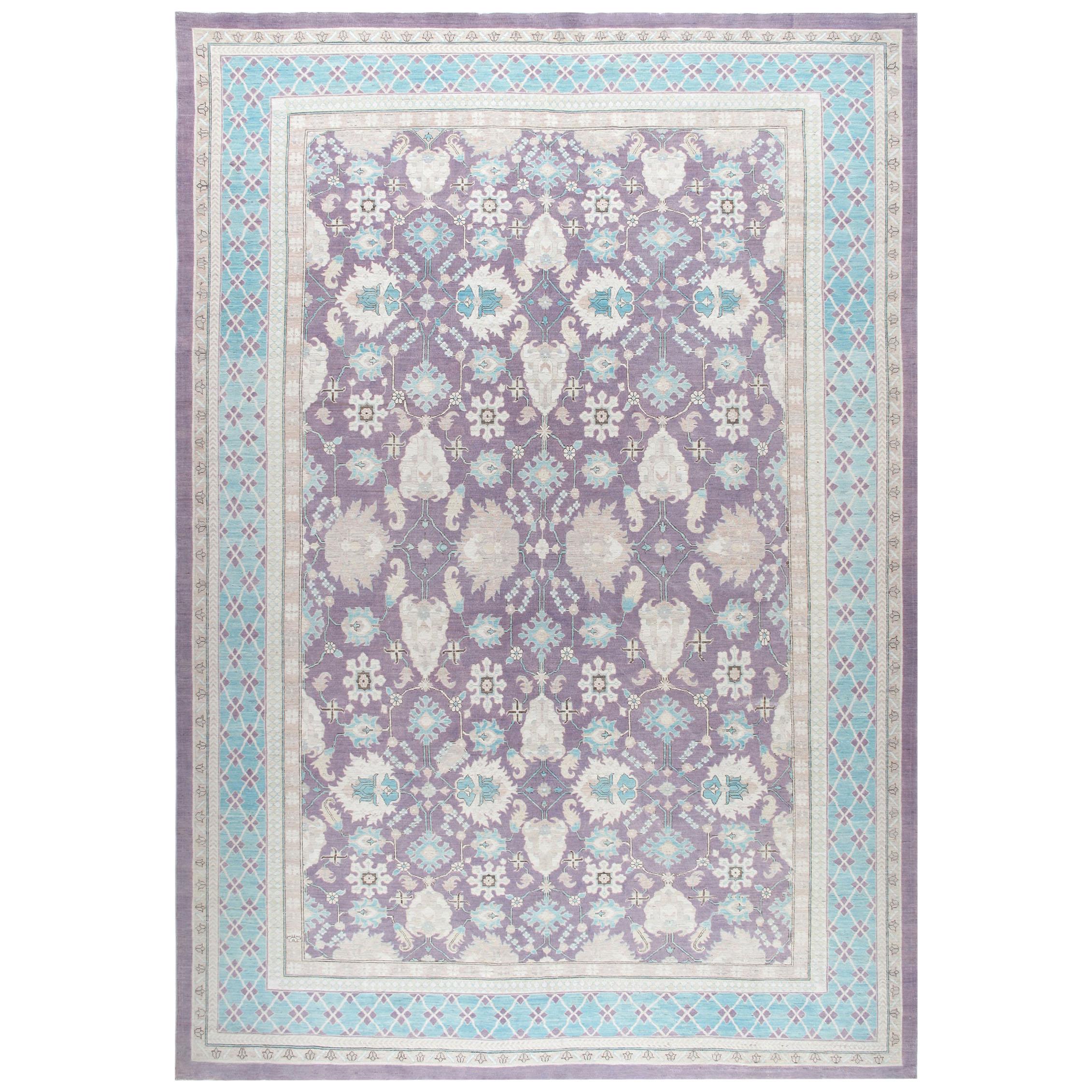 Tapis Agra Patina noué à la main dans des couleurs douces de violet et de bleu