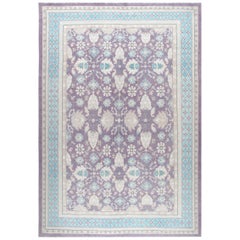Agra Handgeknüpfter Patina-Teppich in weichen lila und blauen Farben