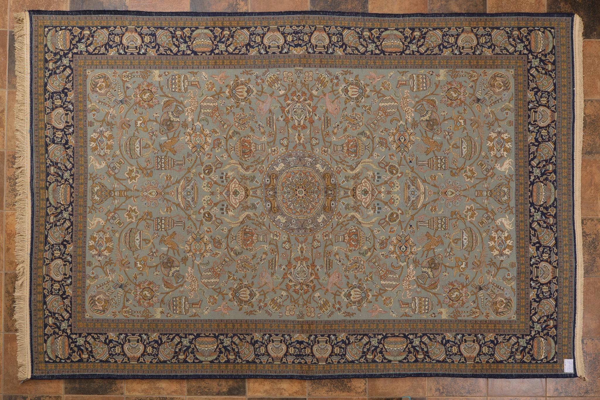 Agra AGRA Silk Blend Carpet in a Rare Grey Blue Color For Sale
