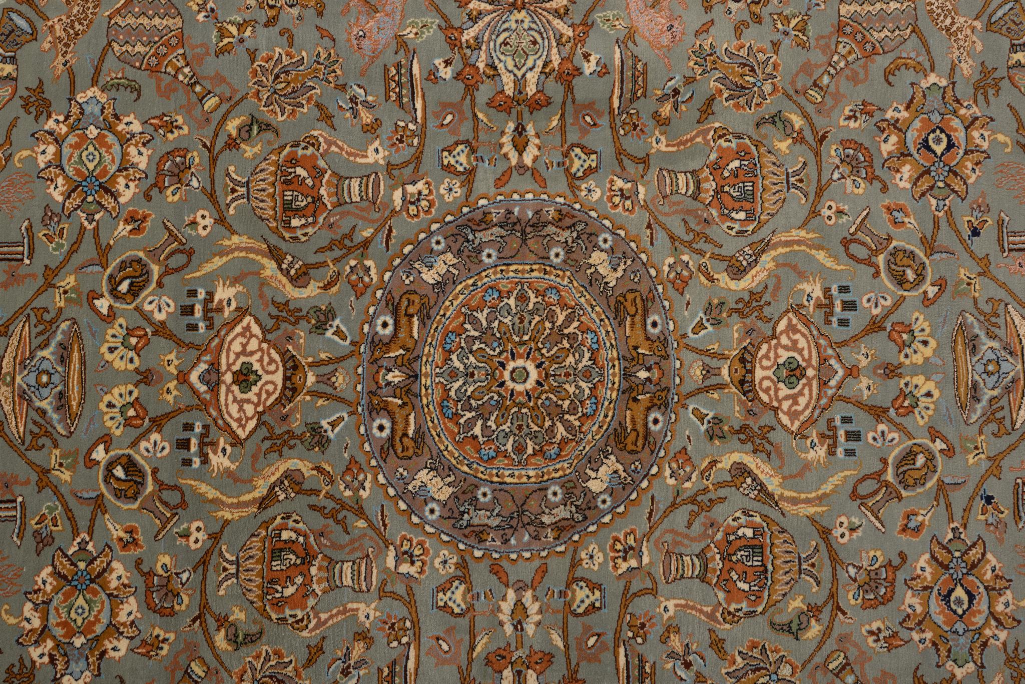 Indian AGRA Silk Blend Carpet in a Rare Grey Blue Color For Sale