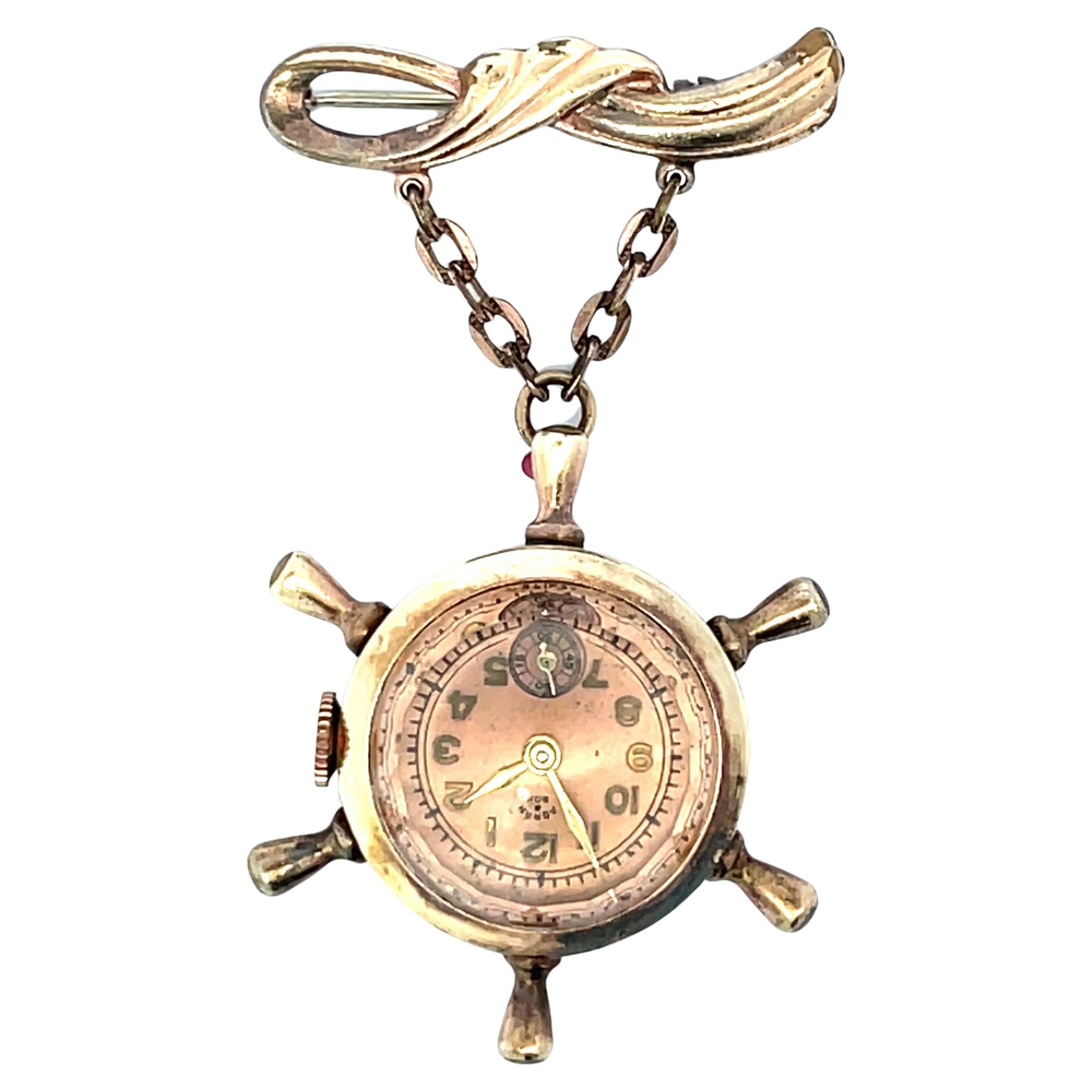 Agran & Son Solid Yellow Gold Vintage Swiss Watch Brooch