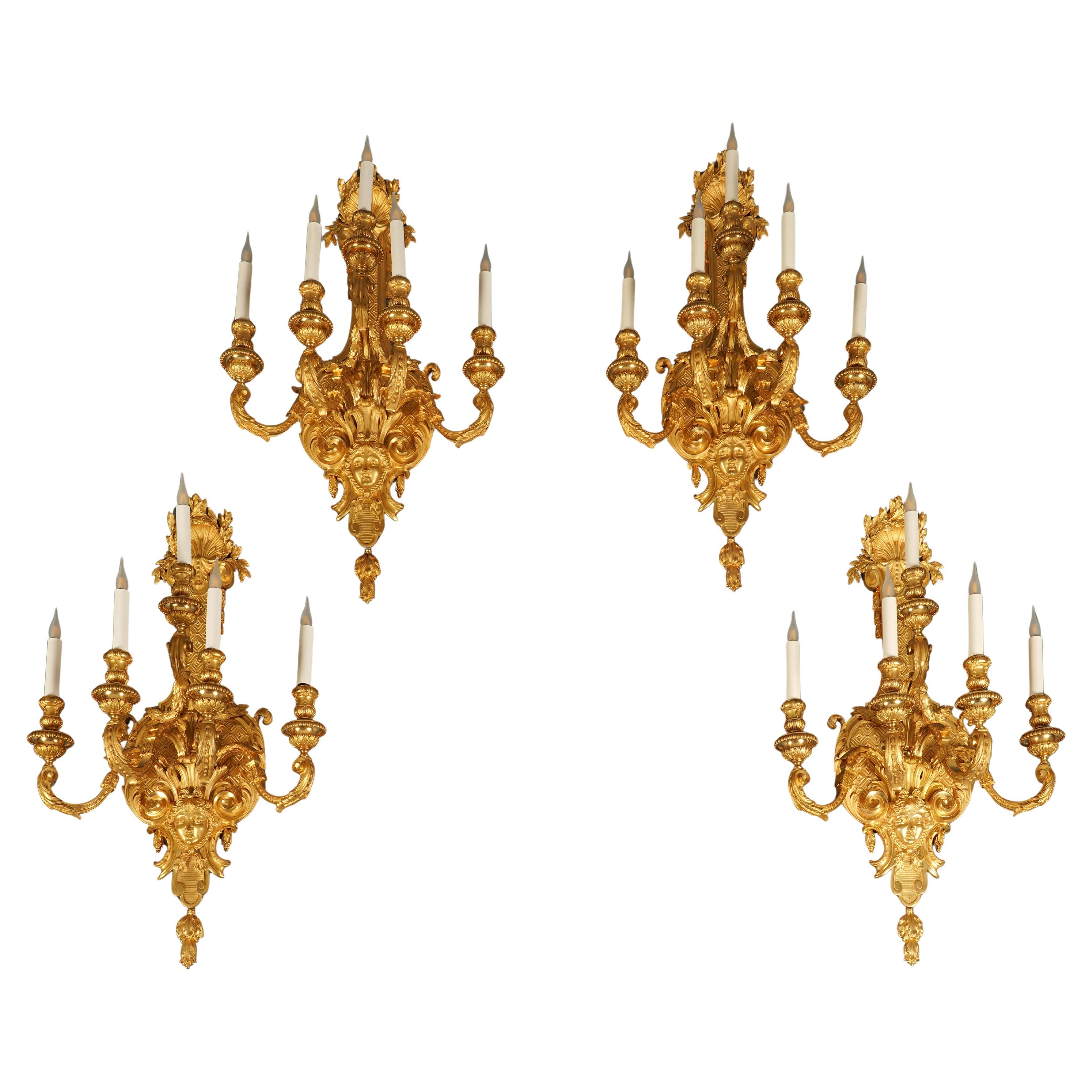 A.Grandpierre, Set of 4 impressive Gilded bronze Wall-lights, France, circa 1890
