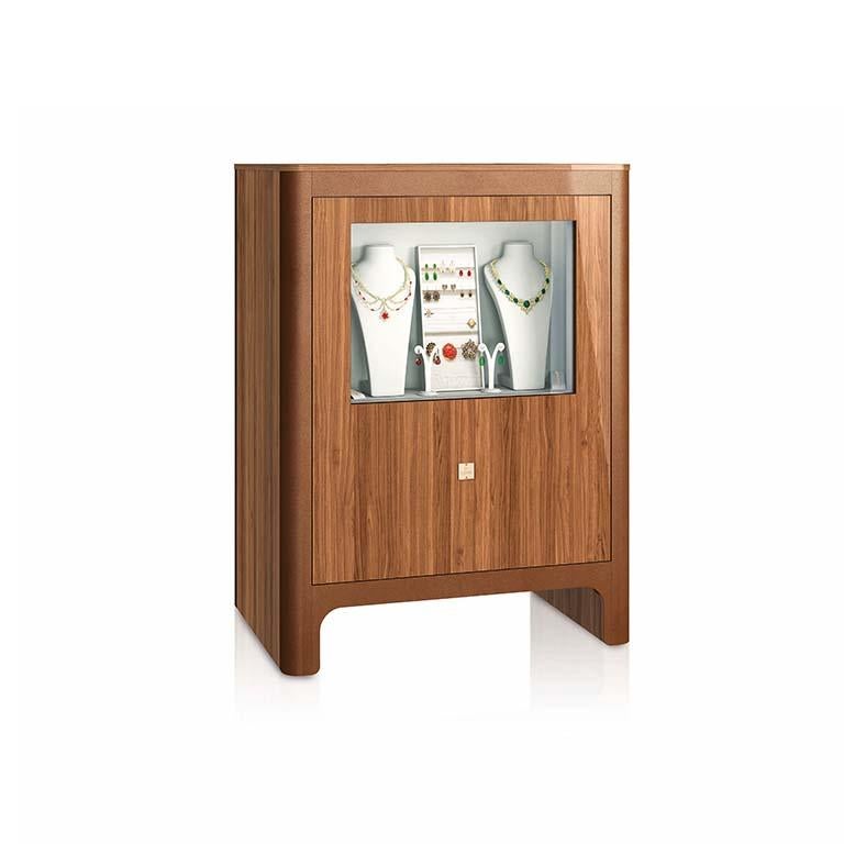 Polished walnut armored chest with leather inserts and 24-karat gold-plated accessories. Biometric opening device and emergency key system. Bullets proof certified P6B glasses. Gentleman side: 12 Swiss made watch winders and drawers. Lady side: